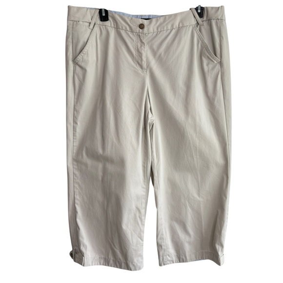 Lands' End Capri Pants Plus Size 18 Khaki 100% Cotton Classic Preppy Chinos - Picture 1 of 15